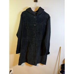 For Joseph Womens Suede leather Jacket Mixed Media Ribbed Knit Black 1X